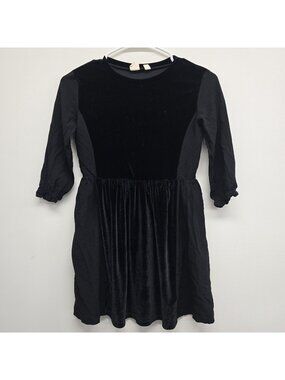 Gap Kids Mixed Media Velvet Dress Size Medium 8 Cinch Waist Party Holiday Black